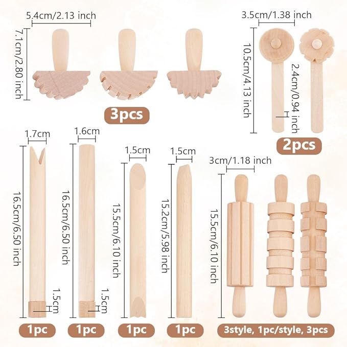 OLYCRAFT 12pcs Clay and Dough Tools Play Accessories Includes Rollers Hammer Party Pack Wood Pottery Tools Stamps for Clay Art DIY Crafts Art Craft Activity Supplies