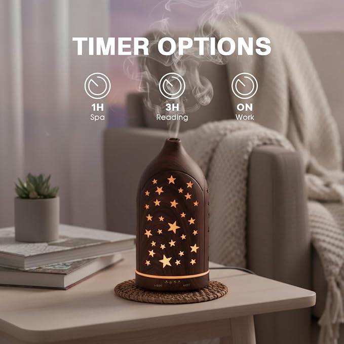 Aromatherapy Diffusers,7.1''x3.5''Diffuser with 3 Essential Oil Set | 200ml Office Desk Humidifier with 7 LED Colors Night Lights,Automatic Shut-off for Small Space Home Decor Gift(Star)