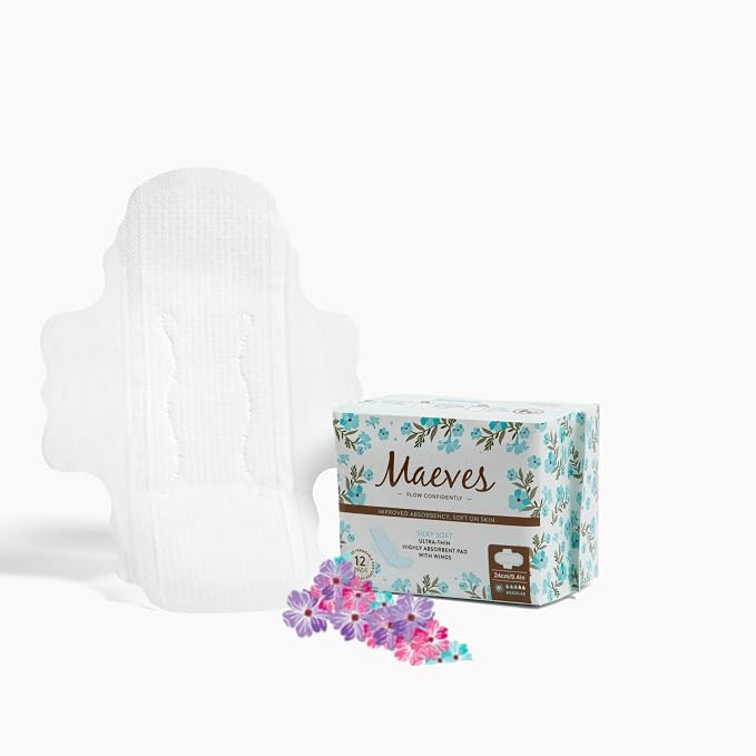 Maeves Pads Ultra Thin, Unscented Feminine Care, Regular Absorbency, Teen, Tween Period Pads, Sanitary Napkins with Wings for Women- 24 Count (2 Packs of 12)