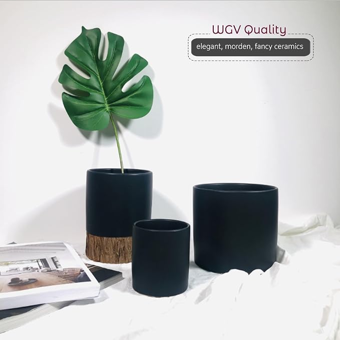 WGVI Matte Black Ceramic Cylinder Vase Width 3.75" Height 4", Flower Arrangements, Candle Holder, Terrarium Planter Pot, Tabletop Storage Container Organizer Pen Brush Holder, Bulk Wholesale, 6 Pcs
