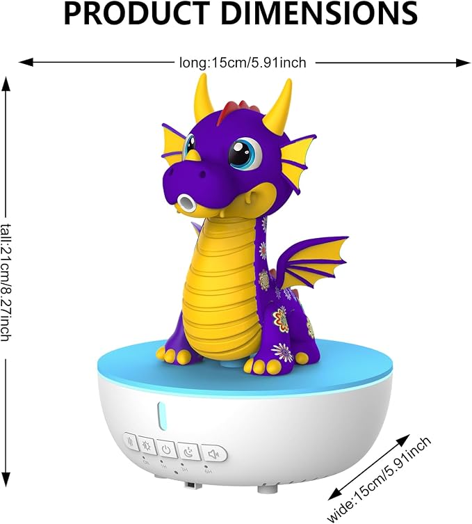 200ML Dragon Essential Oil Diffuser, Aromatherapy & Humidifier with Remote & Timer, 10 Soothing White Noise Machine, Cute Aroma Diffuser for Kids Bedroom, Home, Nursery, Purple