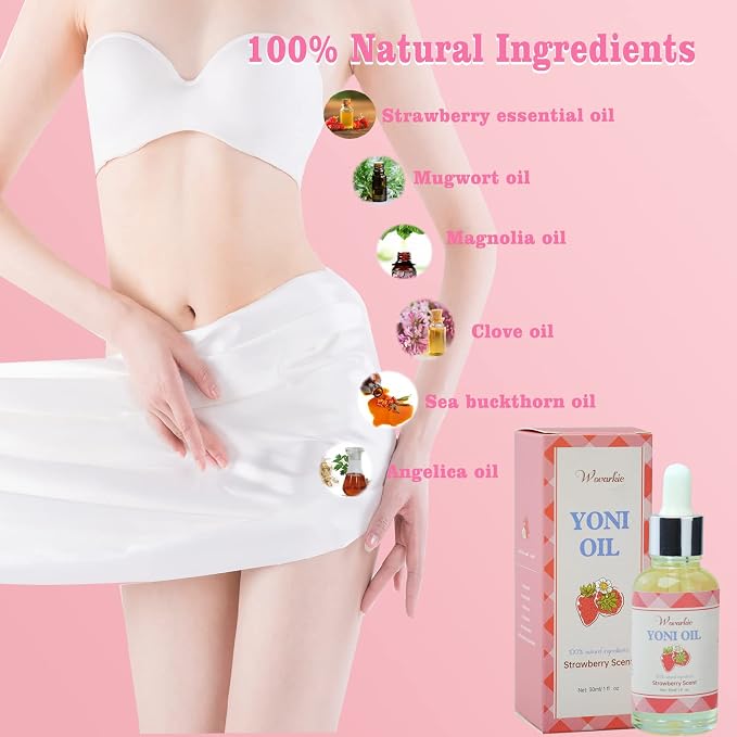 2 Packs Yoni Oil for Women, Natural Feminine Oil, Ph Balanced for Women, Eliminates Odor and Soothes, 100% Natural Feminine Deodorant Made with Strawberry Oils (1 fl oz/30 ml)