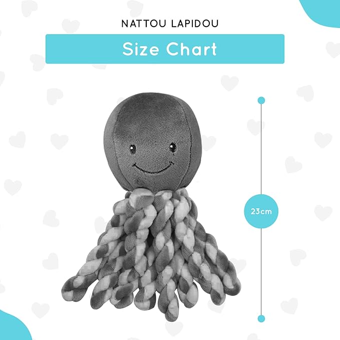 Nattou Cuddly Octopus Toy, for Newborns and Premature Babies, 23 cm, White/Grey