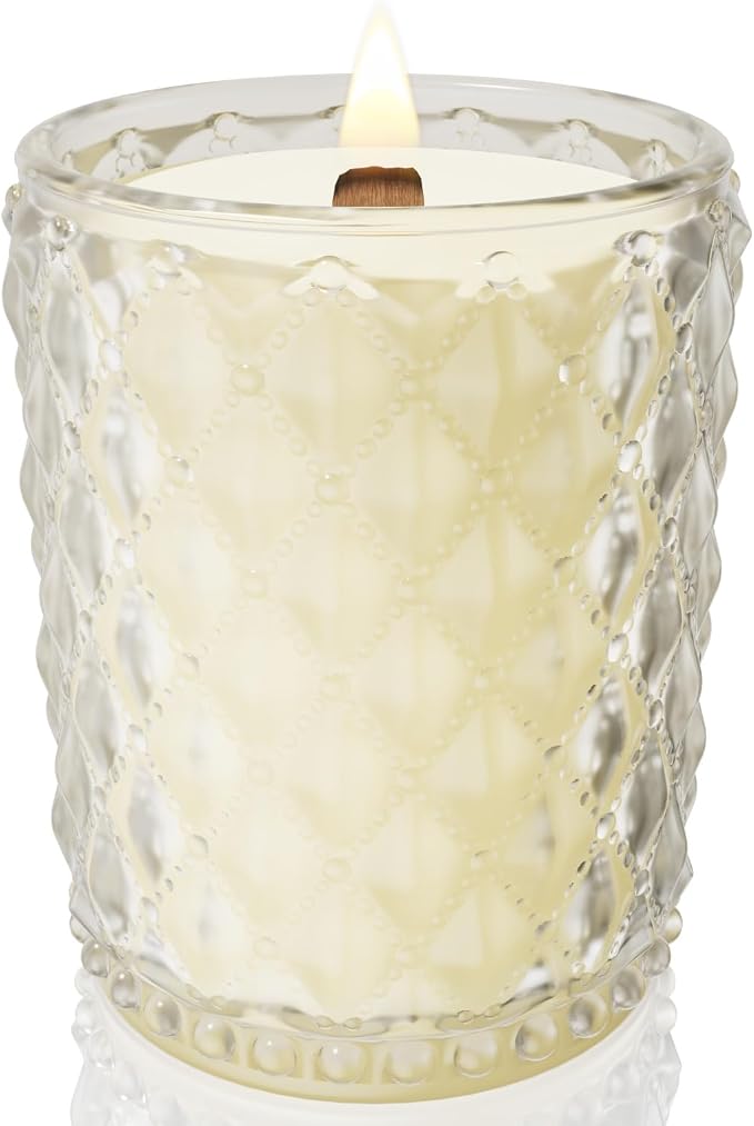 M&SENSE 16.6oz Wood Wick Scented Candle, Non Toxic Soy Wax with Crackling Wick, Lilac Blossom Scent 100H Burn Long Lasting for Bedroom Kitchen Home Decor, Housewarming Gifts for Family Friends
