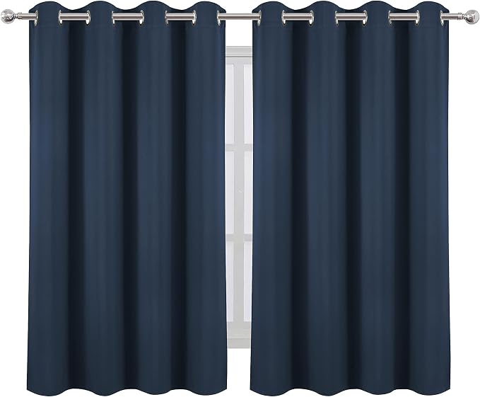 LEMOMO Navy Blue Thermal Blackout Curtains/52 x 54 Inch/Set of 2 Panels Room Darkening Curtains for Bedroom