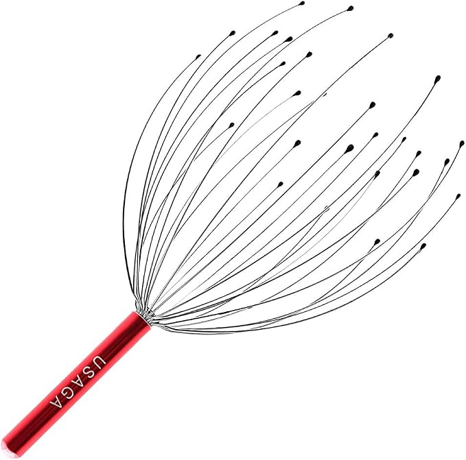 USAGA 28 Fingers Head Scratcher, Head Massager, Scalp Massager for Scalp Body Relaxing (Red)