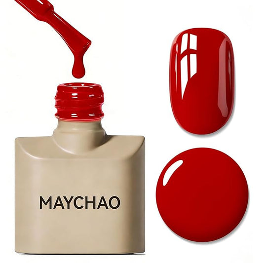 MAYCHAO 15ML Red Gel Nail Polish 1Pc Bright Red Gel Polish Soak Off UV LED Nail Polish Nail Art Starter Manicure Salon DIY at Home, 0.5 OZ