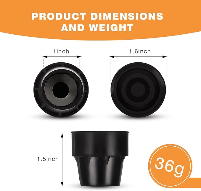 8 Pieces Replacement Mini Trampoline Leg Caps, Black Rubber Caps Tips Floor Protectors for 1" ID Trampoline Leg Chair Legs