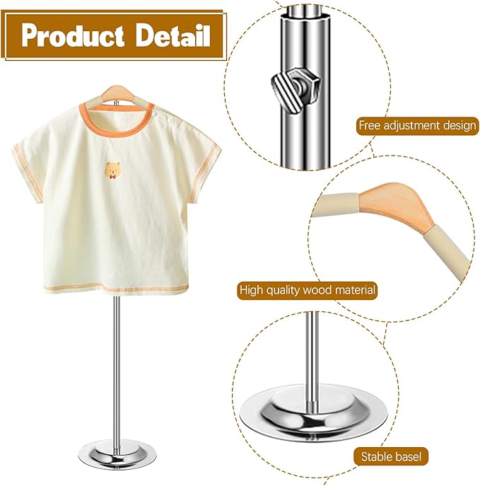 Huaerle 5 Pcs Child T Shirt Display Stand Adjustable Clothes Rack Display Flexible Shoulder Stand Portable Clothes Hanger Clothing Hanging Rack for Garment Coat Retail Vendor, Height 16-27.9In