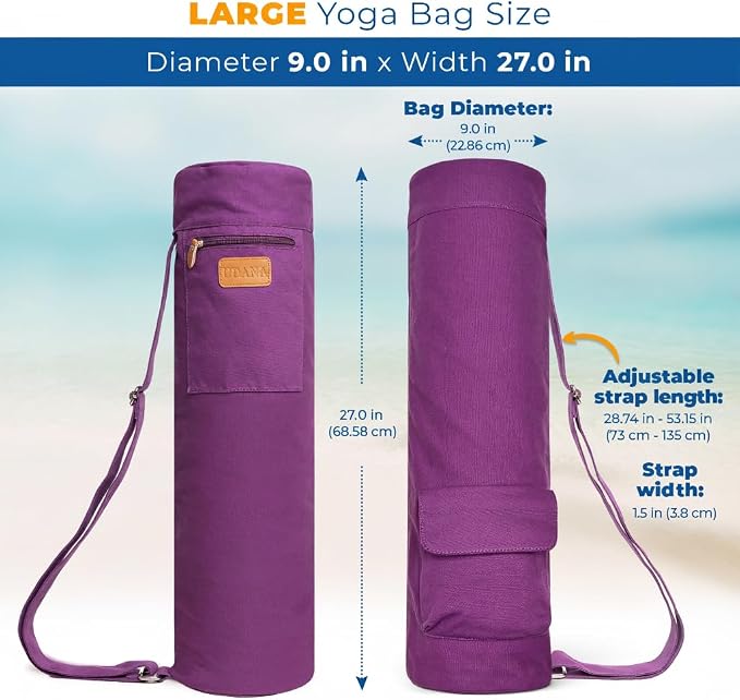 UDANA Canvas Yoga Mat Bag for Women & Men, Full-Zip Carrier with 3 Pockets & Adjustable Strap, Stylish Gym & Pilates Bag – Available in Multiple Sizes