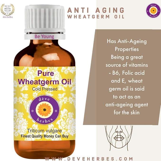 dève herbes Pure Wheatgerm Oil (Triticum vulgare) with Glass Dropper Cold Pressed (Pack of Two) 100ml X 2 (6.76 oz)