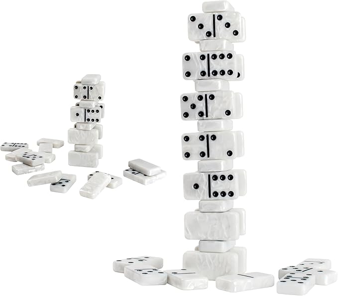 Dominos Set for Adults, Double 6 Domino Set, 28 Jumbo Marbleized White Tiles, Dominoes Set for Adults and Kids - Classic Board Games for Family & Travel (in Rhomb Pattern Leather Case)