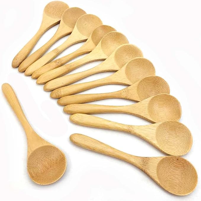Small Bamboo Spoons Set of 12, 5.5 Inch Wooden Dessert Spoons for Ice Cream Yogurt Appetizers Snacks, Reusable Eco Friendly Bamboo Tasting Spoon for Kitchen, Party, Catering