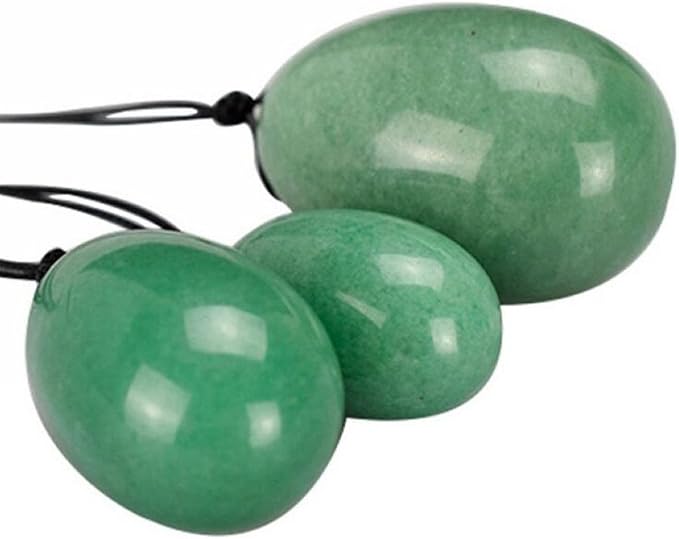 AITELEI 4Pcs Set Jade Yoni Eggs Stick,3 Pcs Drilled Natural Green Aventurine Quartz Crystal Jade Eggs Massage Stone + 1 Pcs Massage Stick for Women Kegel Exercise Strengthen Pelvic Floor Muscles