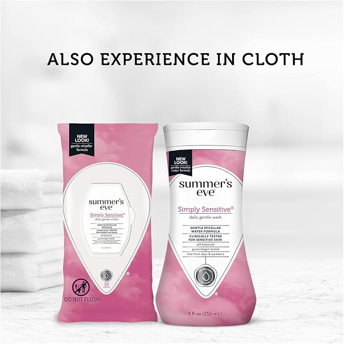 Summer’s Eve Simply Sensitive Feminine Cleansing Wash, Daily Gentle Intimate Wash, Removes Odor, pH Balanced, Hypoallergenic for Sensitive Skin, 9 Ounce (Pack of 8)
