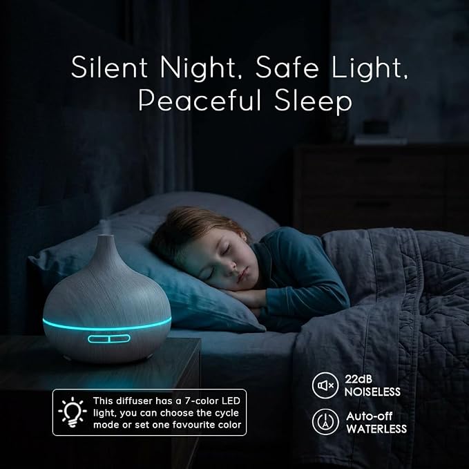 550ml Essential Oil Diffuser, Ultrasonic Aromatherapy Humidifier with Remote Control, 7 LED Colors, Auto Shut-Off, Cool Mist Humidifier for Home, Bedroom, Office