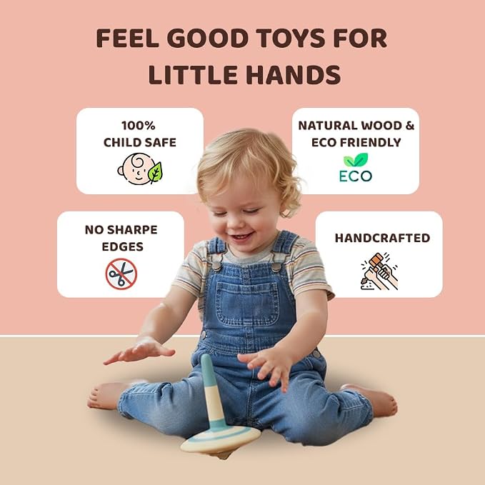 Wooden Spinning Tops for Kids, 3 Pack Handmade Painted Spin Top Toys | Educational Kindergarten Toys | Kids Party Favors, Goodie Bag Stuffers, Return Gifts, Pinata Fillers, Classroom Prizes for Kids
