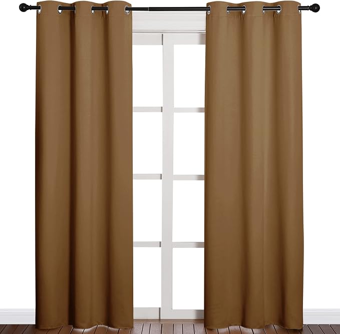 NICETOWN Sleek Blackout Curtains 84 inches Length for Windows, Noise Reducing and Block Draft Panels for Door Doorway Laundry Office Luxury Decor Theme (2 Panels, Gold Brown, W42 x L84 -Inch)