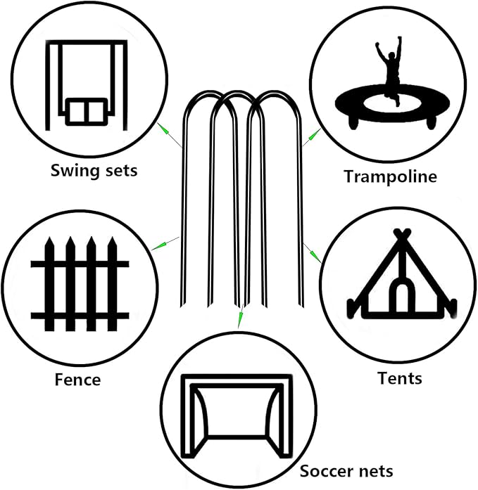10inch Trampoline Stakes Heavy Duty Trampoline Parts Wind Stakes U Type 8pcs Ground Anchors High Wind Galvanized Steel Anchors for Trampoline Camping Tent Garden (Black)