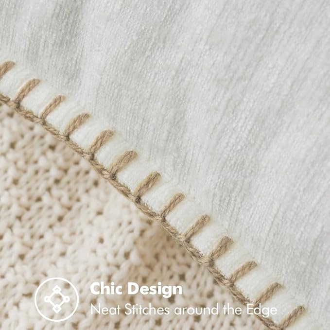 MIULEE Decorative Lumbar Throw Pillow Covers 12x20 Inch Pure White 2 Pack | Farmhouse Pillow Covers with Stitched Edge, Soft Chenille Cushion Cases, for Couch Sofa Bed Living Room Home Decor