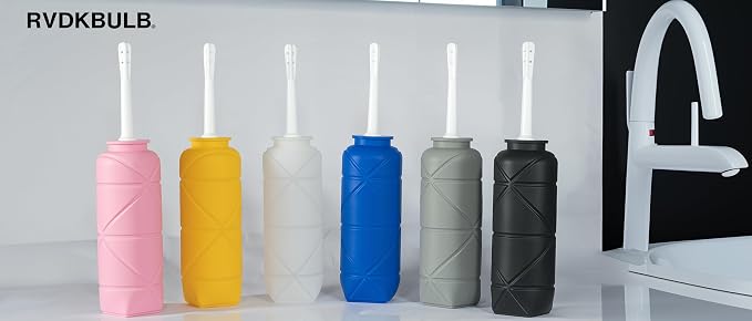Foldable Compact Silicone Douche Bottle, Reusable Travel Douche Kit, 24 FL Oz Capacity, Yellow