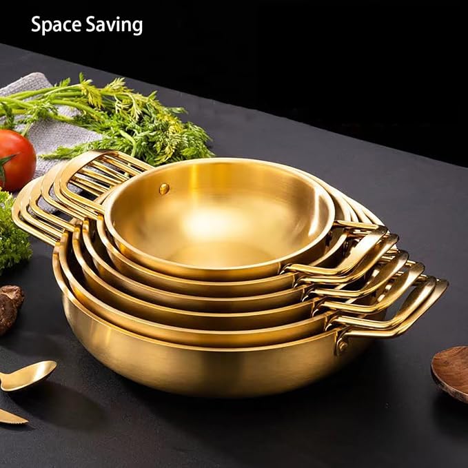 Ramen Cooking Pot 7in Korean Noodle Pot Small Stockpots Pasta Pots Stainless Steel Stir Fry Pan Omelet Paella Pans Small Pots for Home and Outdoor, Dishwasher Safe