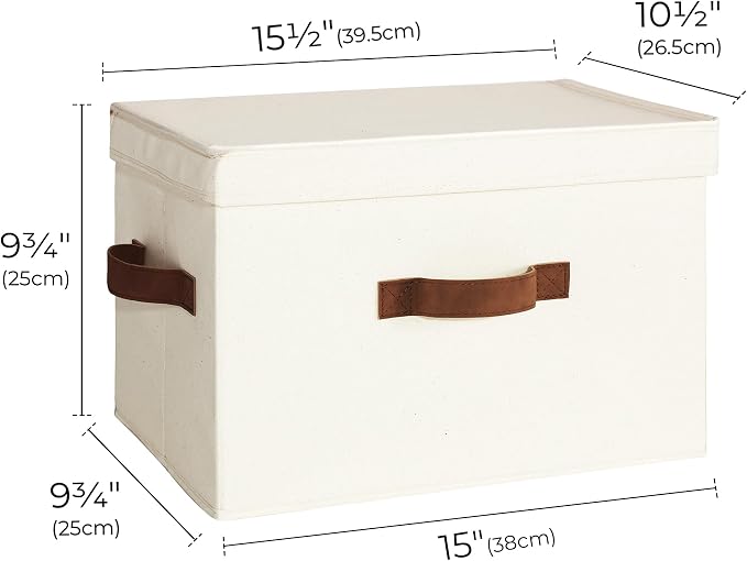 StorageWorks Fabric Storage Bins with Lids, Large Closet Storage Bins | Flip-Top Lid, 3 Handles, Collapsible, Stackable, for Clothes Blankets, Multi-Purpose, Large, Ivory White, 2-Pack