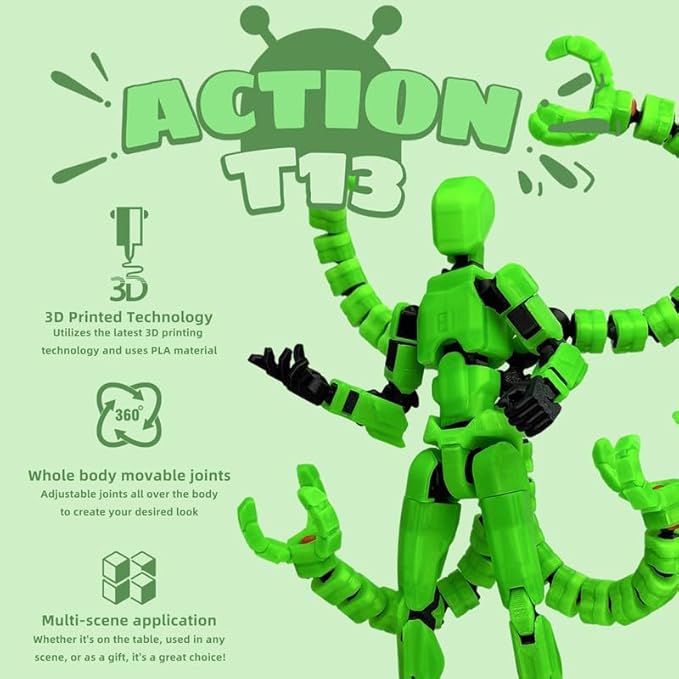T13 Action Figure, Assembly Completed Dummy 13 Action Figures,T 13 3D Printed Toys - The Premium Action Figures for Sci-Fi Enthusiasts,Four Claws Robot (Green, 7.2 Inch)