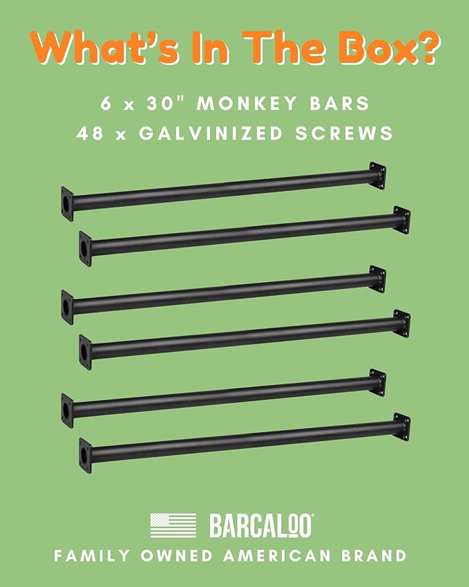 Barcaloo 30 Inch Monkey Bars for Backyard Playground Equipment & Treehouse Accessories - 6 Pack Black Outdoor Monkey Bar Kit DIY Playground Handles for Kids Swing Set