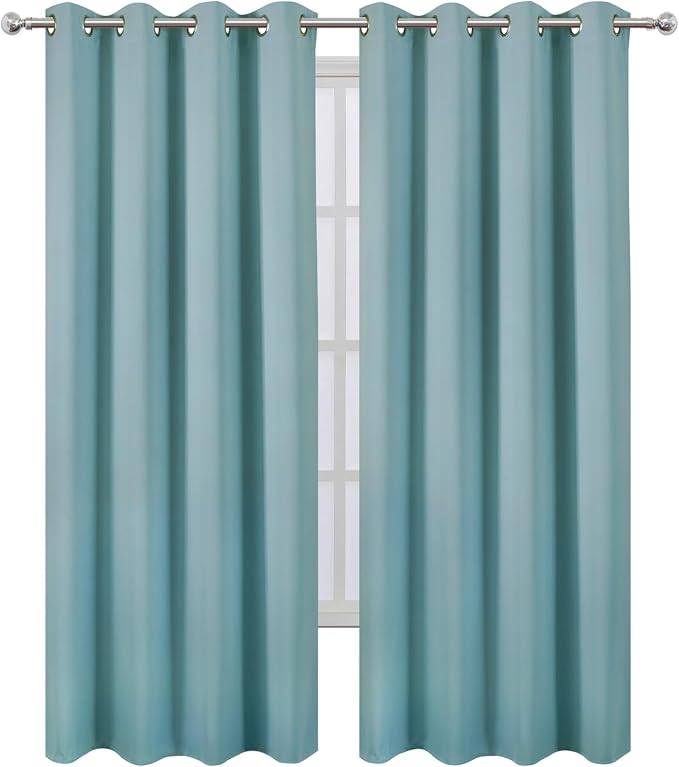 LEMOMO Blackout Curtains 66 x 84 inch/Stone Blue Curtains Set of 2 Panels/Thermal Insulated Room Darkening Bedroom Curtains
