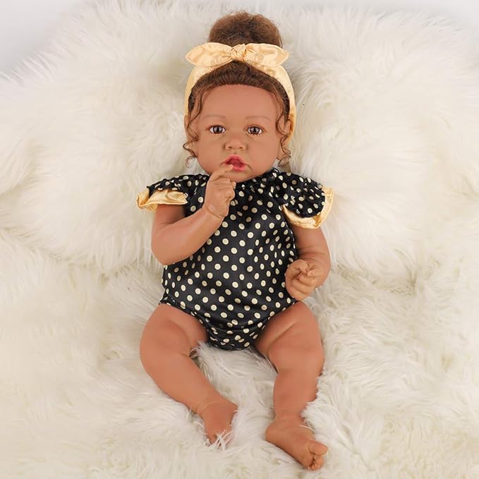 HOOMAI Lifelike Reborn Baby Dolls with Soft Body African American Realistic Girl Doll 22.8 Inch Best Birthday Gift Set