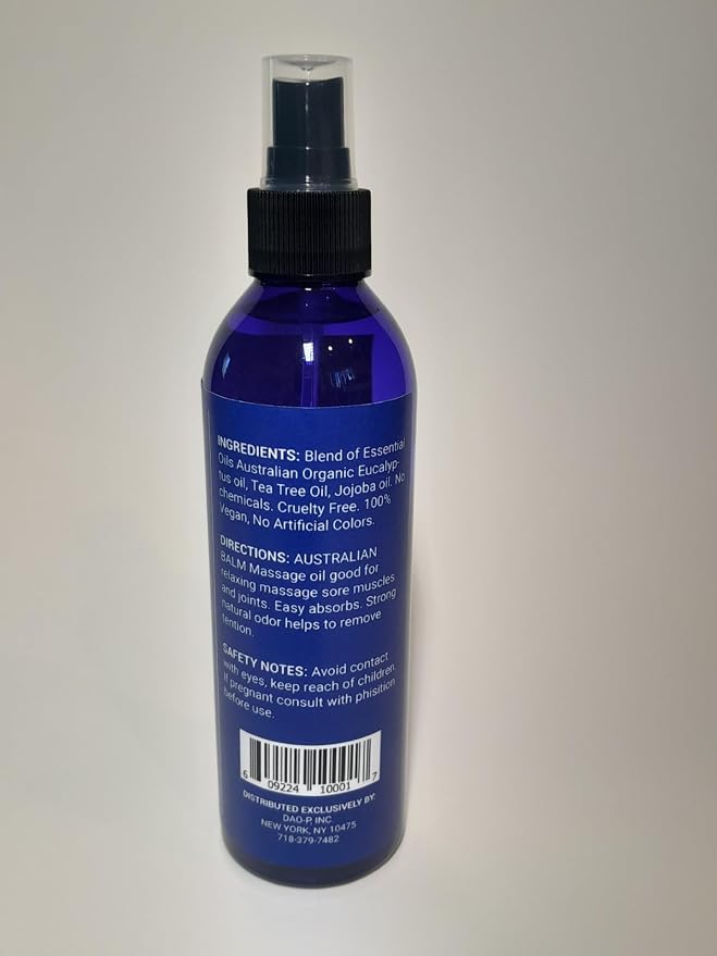 Australian Balm Massage Oil for Sore Muscles and Joints - Organic Oil with Eucalyptus and Tee Tree Essential Oils - Relaxing, Massaging Joint & Muscles - 4 fl. oz.