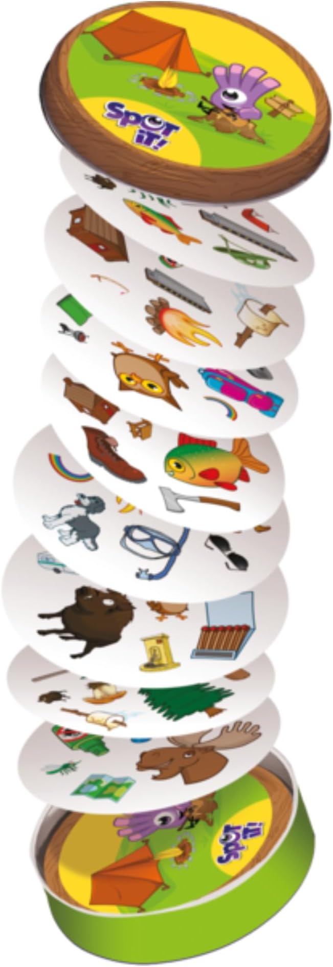 Asmodee Spot It! Camping Card Game (2024 Refresh) - Eco-Blister Edition, 5-in-1 Visual Perception Game for Quick Reflexes and Family Fun, Ages 6+, 2-8 Players, 10 Minute Playtime