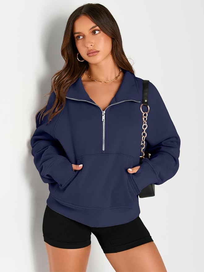 AUTOMET Womens Sweatshirts Half Zip Fleece Pullover Fall Outfits | Fall Fashion Clothes 2026,Cropped Sweatshirts,Cute Y2k Tops,Quarter Zipper Sweater,Winter Loungwear Outfits