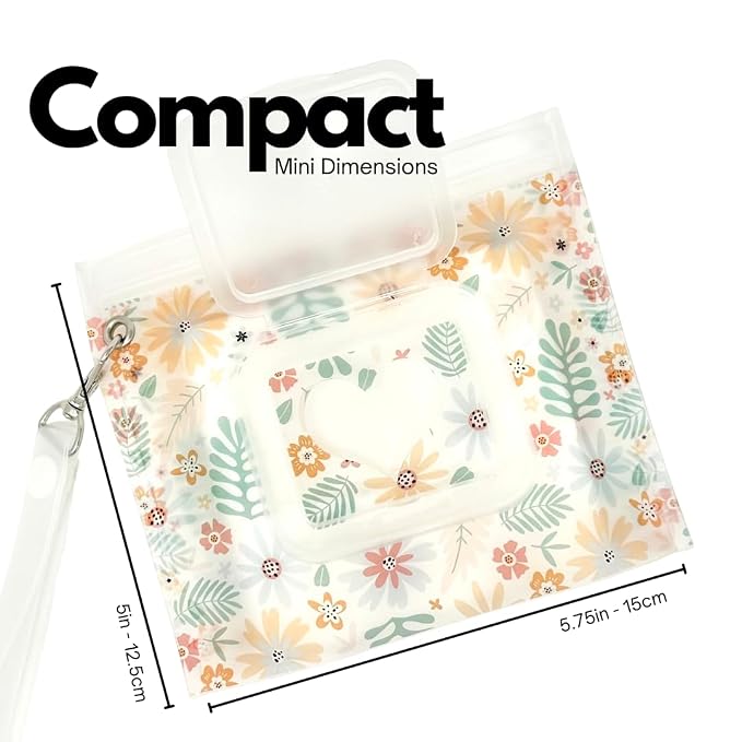 Portable & Refillable Wet Wipe Pouch - Reusable Baby Wipes Holder & Container, Mini Floral Love, 2pcs