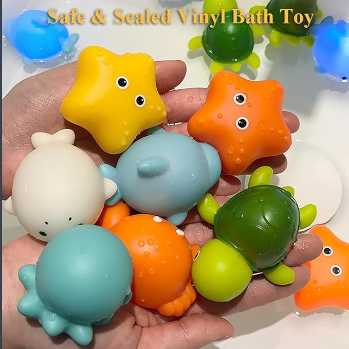 Fishing Bath Toy Set, Glowing Animal Tub Toy No Hole Light Up Bathtub Toy Luminous Ocean Animal Floating Toy Bathroom Fishing Game Bath Toy with 1 Frog Fish Net and 4 Animal (B)