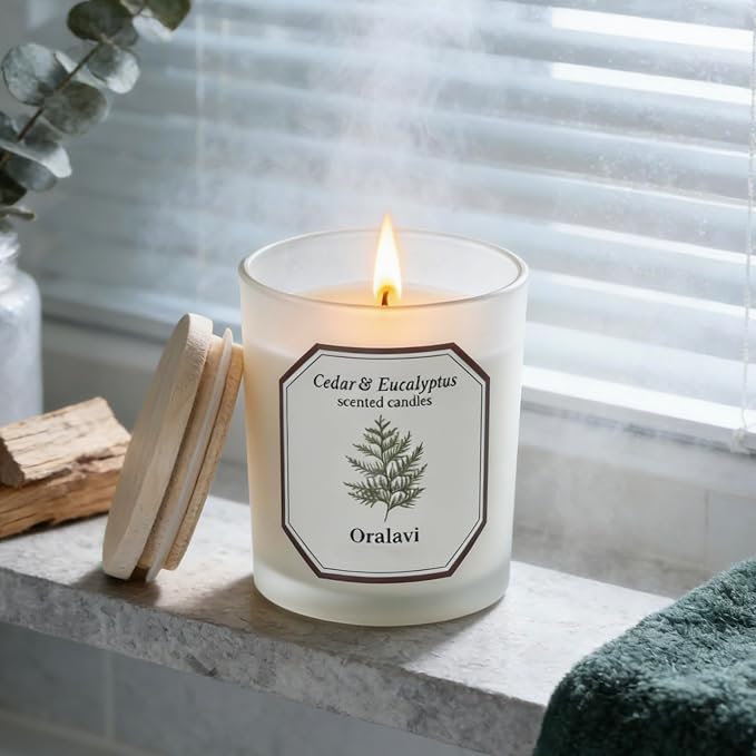 Cedar Eucalyptus Scented Candles for Home, Non-Toxic Soy Wax 16oz Aromatherapy Candle Gifts,Highly Scented & Long Lasting Cedar Candle for Home Relaxation|Stress Relief|Mediation|Spa