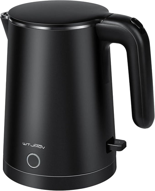 WTJMOV Electric Kettle Stainless Steel, 1.0L Small Water Boiler 1200W Fast Boiling, Double Wall Tea Kettle Pot Automatic Shut Off, Durable Coffee & Tea Maker/Warmer/Heater Black