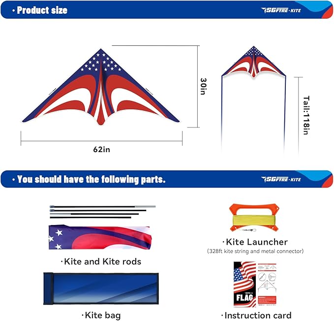 Delta Kite Set for Kids and Adults,Extremely Easy to Launch for Beginners, Perfect for Beaches and Parks,ites for Beach Trip Park Family Outdoor Games and Activities (Speed Triancle American Flag, 1)