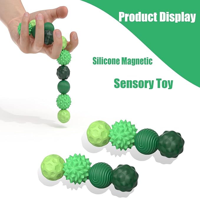 Large Magnetic Sensory Fidget Ball Toy, 4Pcs Silicone Sensory Stress Relief Toys for Adults, Teens with Autism, ADHD, Anxiety, Stocking Stuffers for Women Men Teen Gift (Green-4, Large)