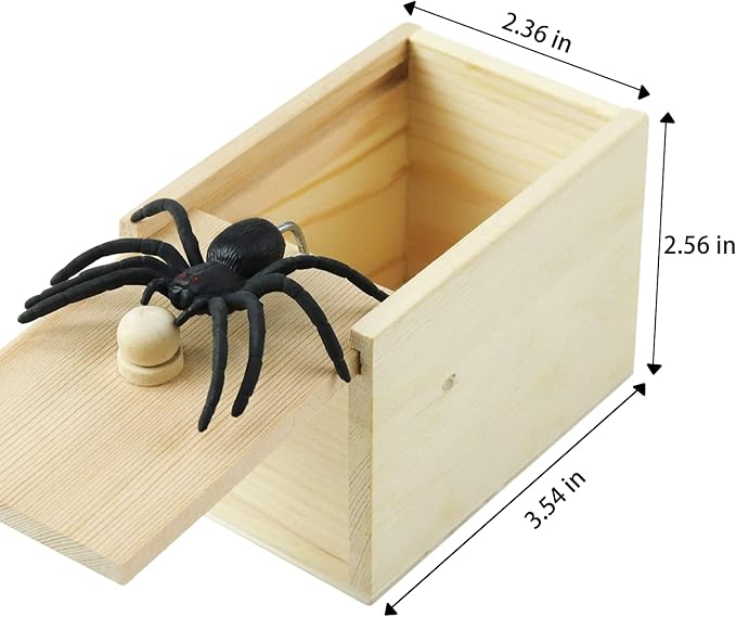Gooswexmzl Spider Scare Prank Box, Pop Out Rubber Spider Handmade Wooden Scare Box, Fun Surprise Joke Toy, Practical Toy for Kids Adults
