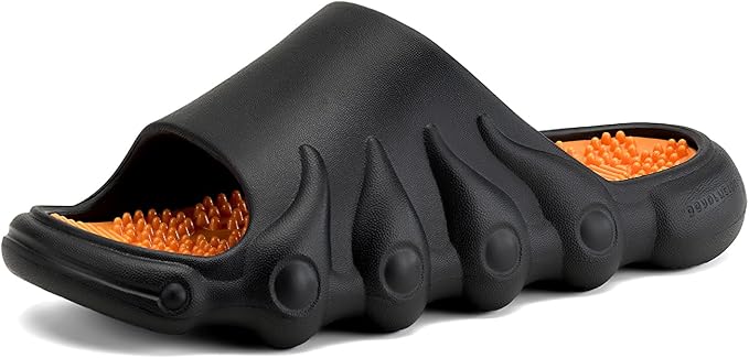 Plantar Fasciitis Relief Foot Massager for Plantar Fasciitis Shoes Women Acupressure Massage Slippers Reflexology Sandals Relaxation Gifts for Mom Dad Parents (Black Orange,women7-8/men 6.5-7.5)