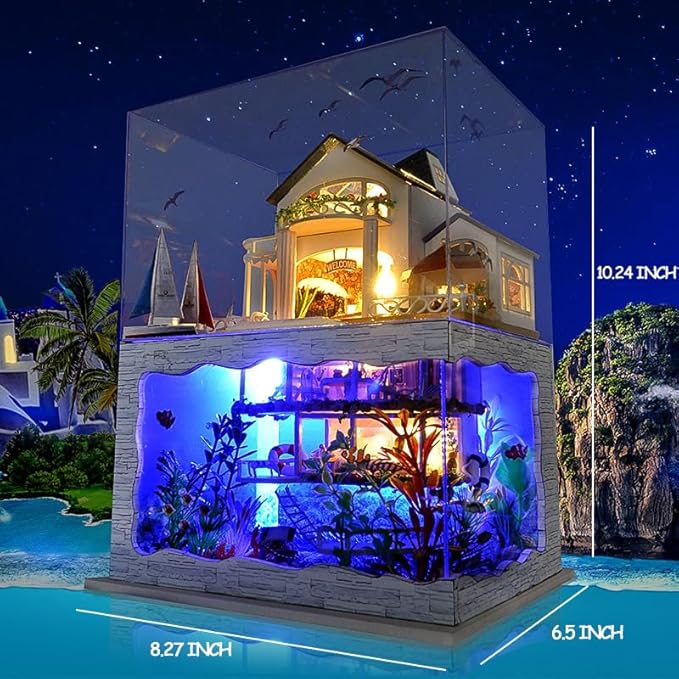 RHZN Miniature House Kit, Dollhouse Kit, Miniature Kit, DIY Mini House Building Kit for Adult, Holidays in Hawaii