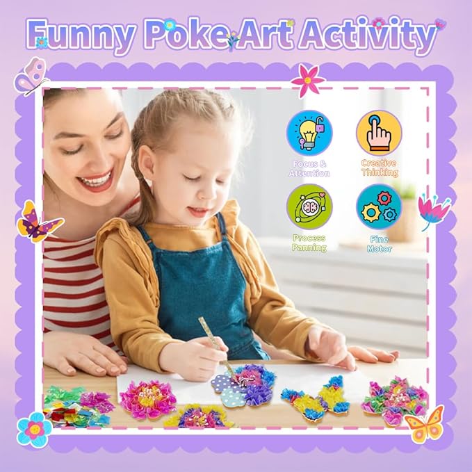 RAJRNED Poke-in Fun Flower Bouquet, Arts and Crafts for Girls with 8 Flowers & 2 Butterflies, DIY Craft Kits, Creative Activity, Gifts for Girls & Boys Ages 4-12
