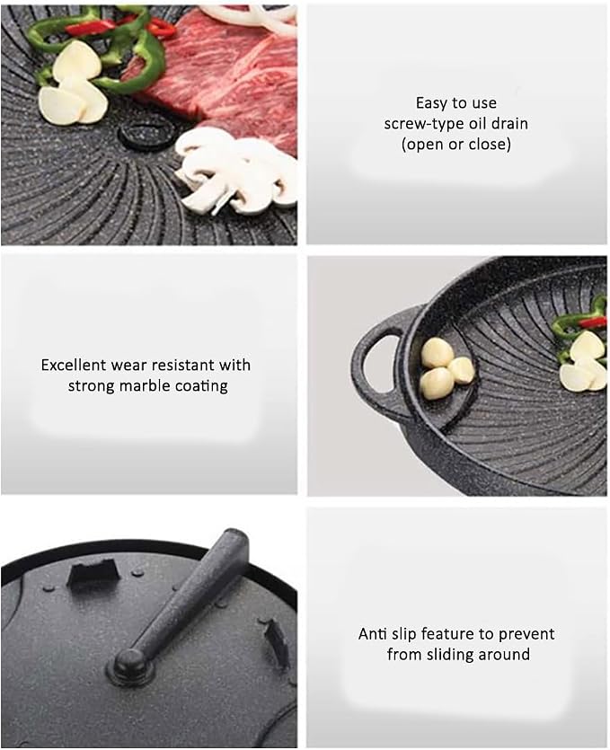 New Picnic Korean BBQ Nonstick Cerastone Marble Grill Pan Roaster for Grilling indoor or outdoor (Round)