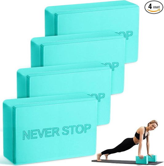 RoundFunny 4 Pack Yoga Blocks Non Slip Pilates Brick Foam Blocks Pilates Dance Gymnastics Workout Fitness Props Tool for Stretching Meditation and Exercise