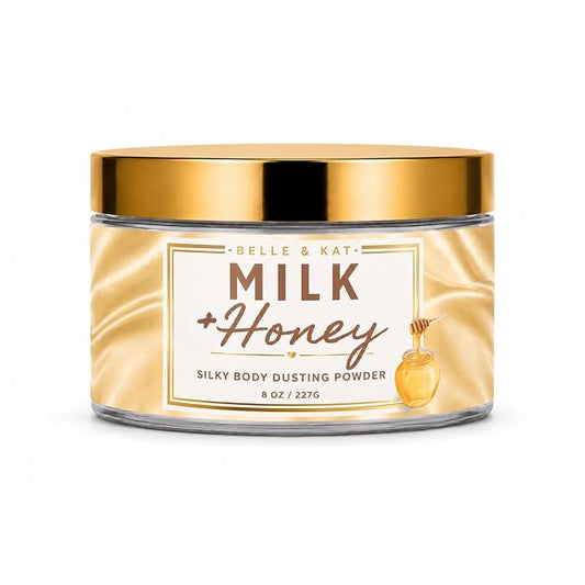 Milk & Honey Scented Body Powder for Women & Men, Perfume Dusting Powder, Bath Powder with Fragrance & Essential Oils, Talc-Free 8oz Container with Lid and Soft Puff, Made in USA