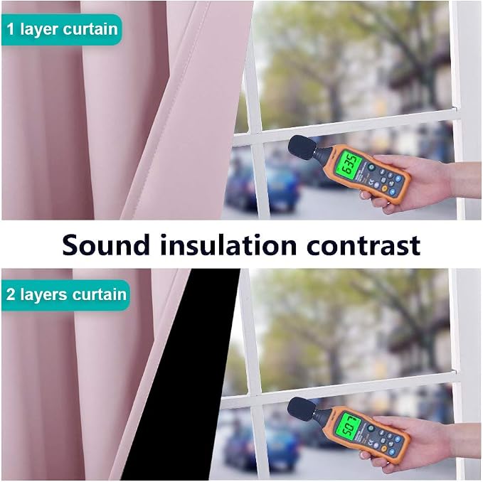 NICETOWN 100% Blackout Curtains 45 inches Long, 1 Pair, Baby Pink, 42 inches Width Each Panel, 2 Thick Layers Completely Blackout Window Treatment Thermal Insulated Lined Drapes for Small Window