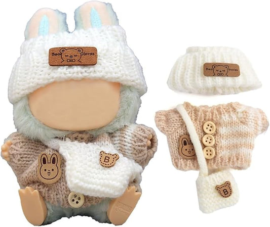 Knit Style 17cm Doll Clothes Accessories Set Include: Hat, Bag, Sweater- Cute Clothes for Dress up Your Dolls (Doll Not Included),Apricot