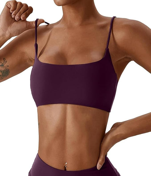 Comper Women's Sports Bras Wirefree Racerback Workout Bras Sexy Thin Straps Yoga Sport Bras with Removable Pads
